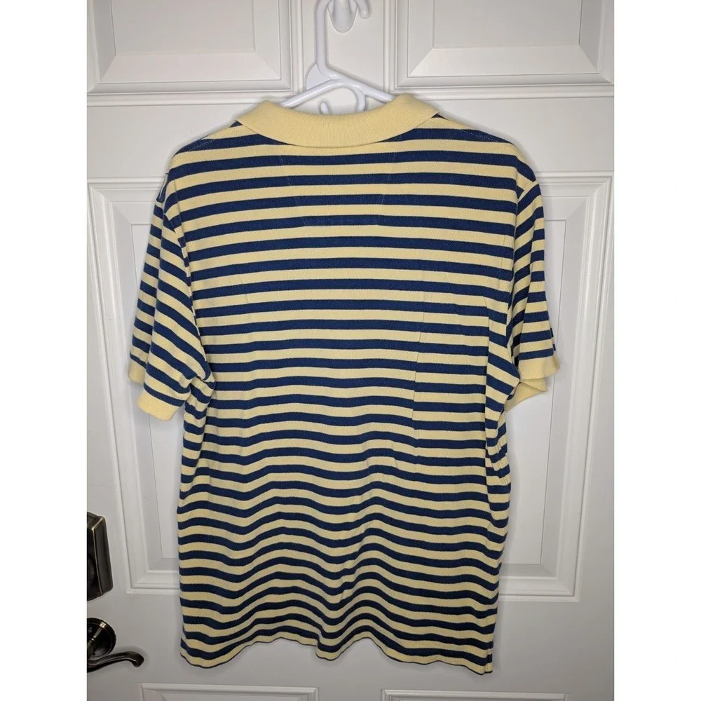 Nautica Polo Shirt Men's XL Yellow Blue Striped Short Sleeve Collared Casual